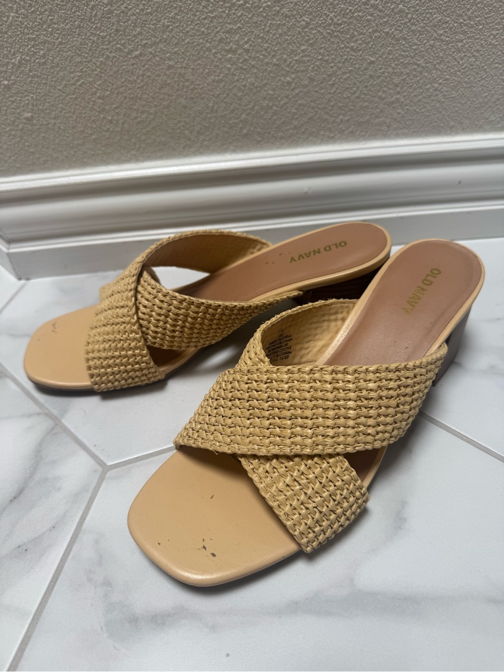 Old Navy Woven Tan Crossband Slide Mules